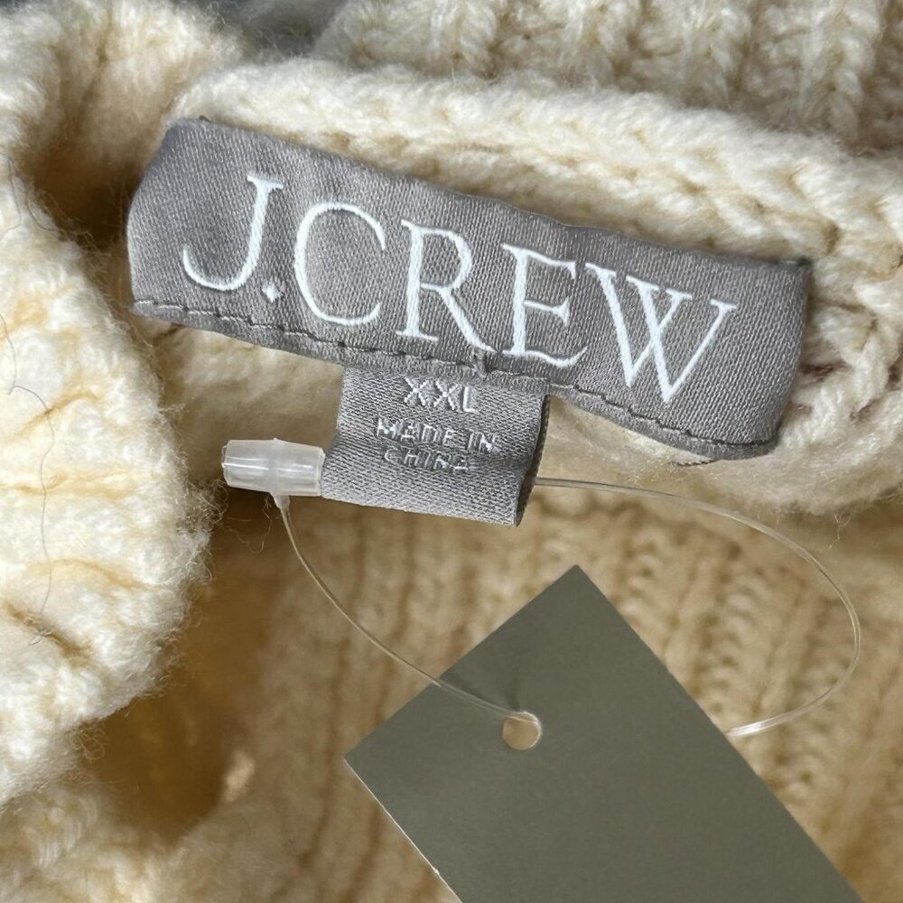 J Crew Sweater Womens XXL Cream Cable Knit Cardigan Ruffle Neck Gold Buttons - Picture 5 of 16